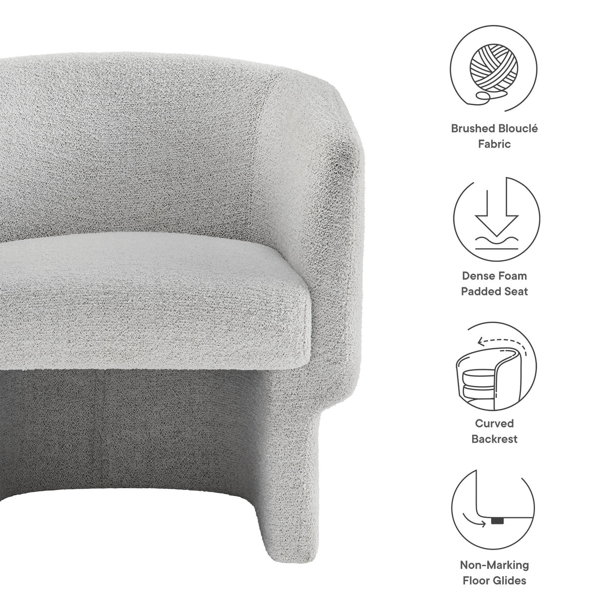 28 Inch Curved Boucle Fabric Barrel Accent Chair