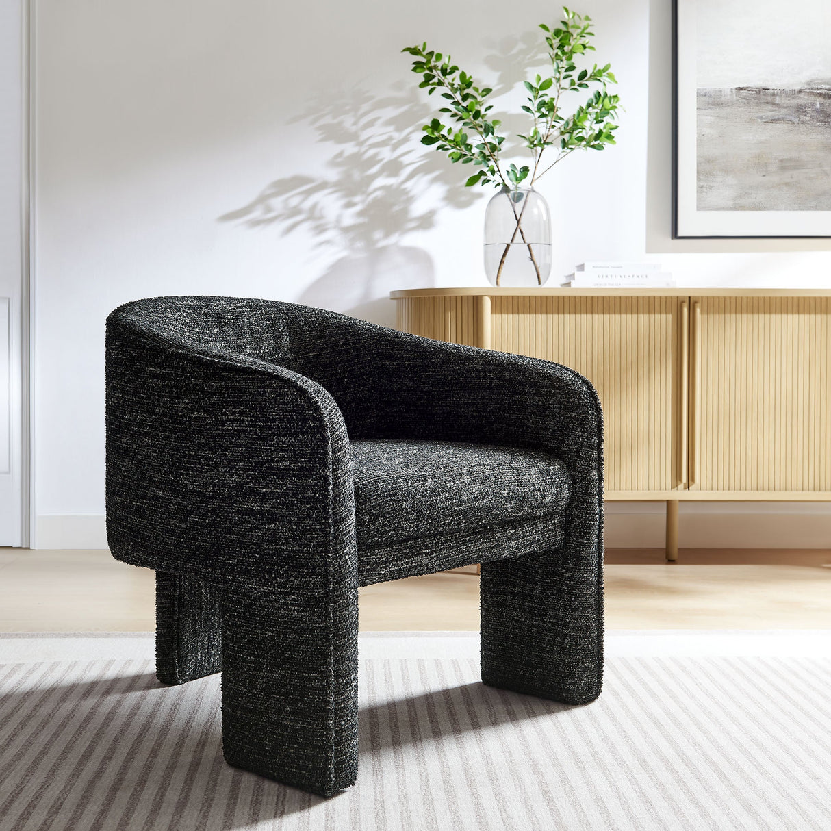 27 Inch Boucle Fabric Barrel Accent Chair with 3-Leg Design