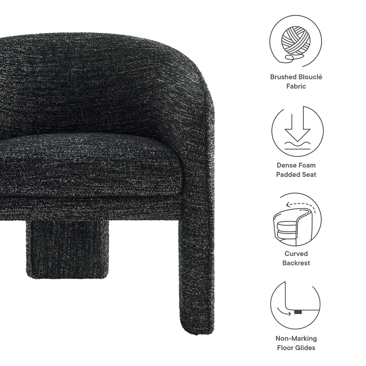 27 Inch Boucle Fabric Barrel Accent Chair with 3-Leg Design