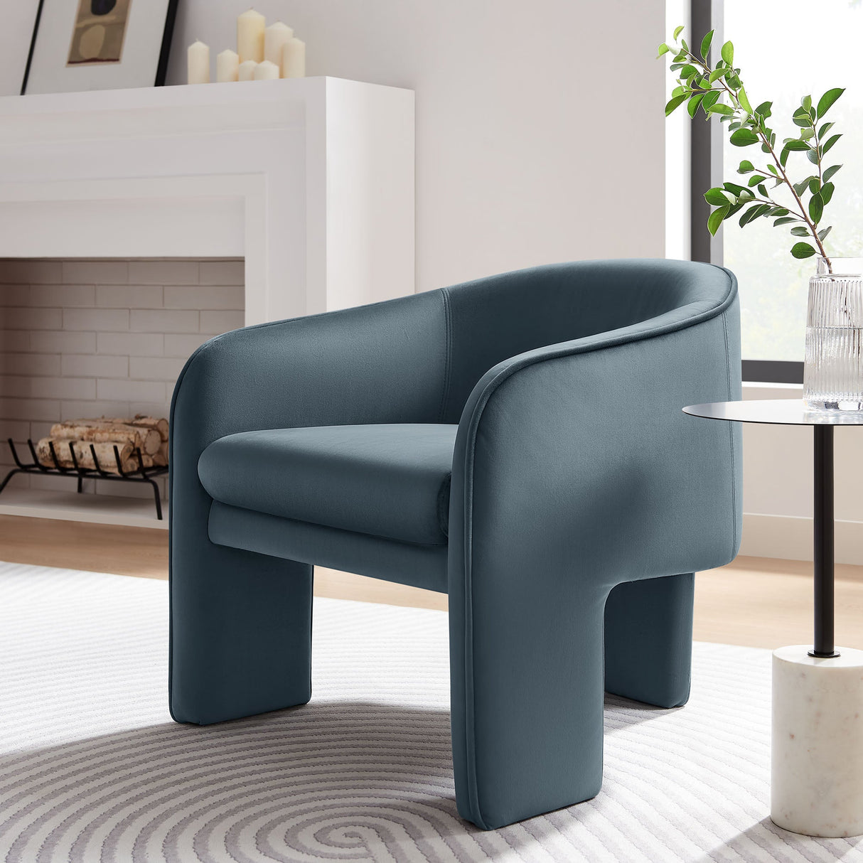 27 Inch Greer Modern Performance Velvet Barrel Accent Chair with 3-Leg Design