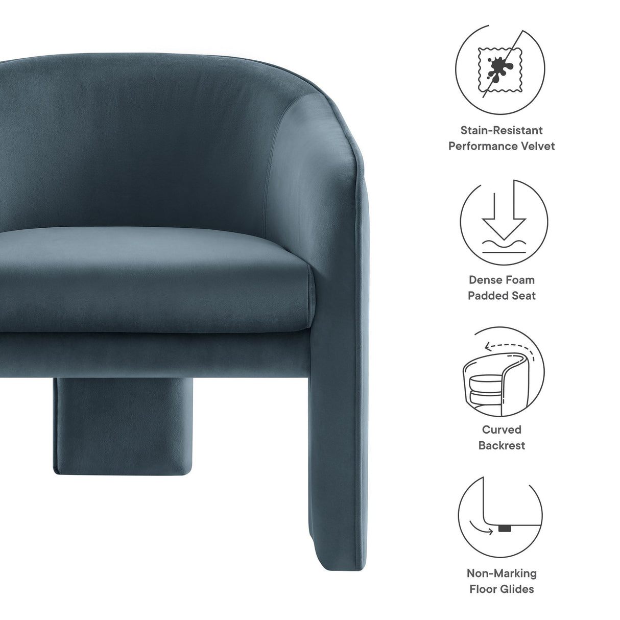 27 Inch Greer Modern Performance Velvet Barrel Accent Chair with 3-Leg Design