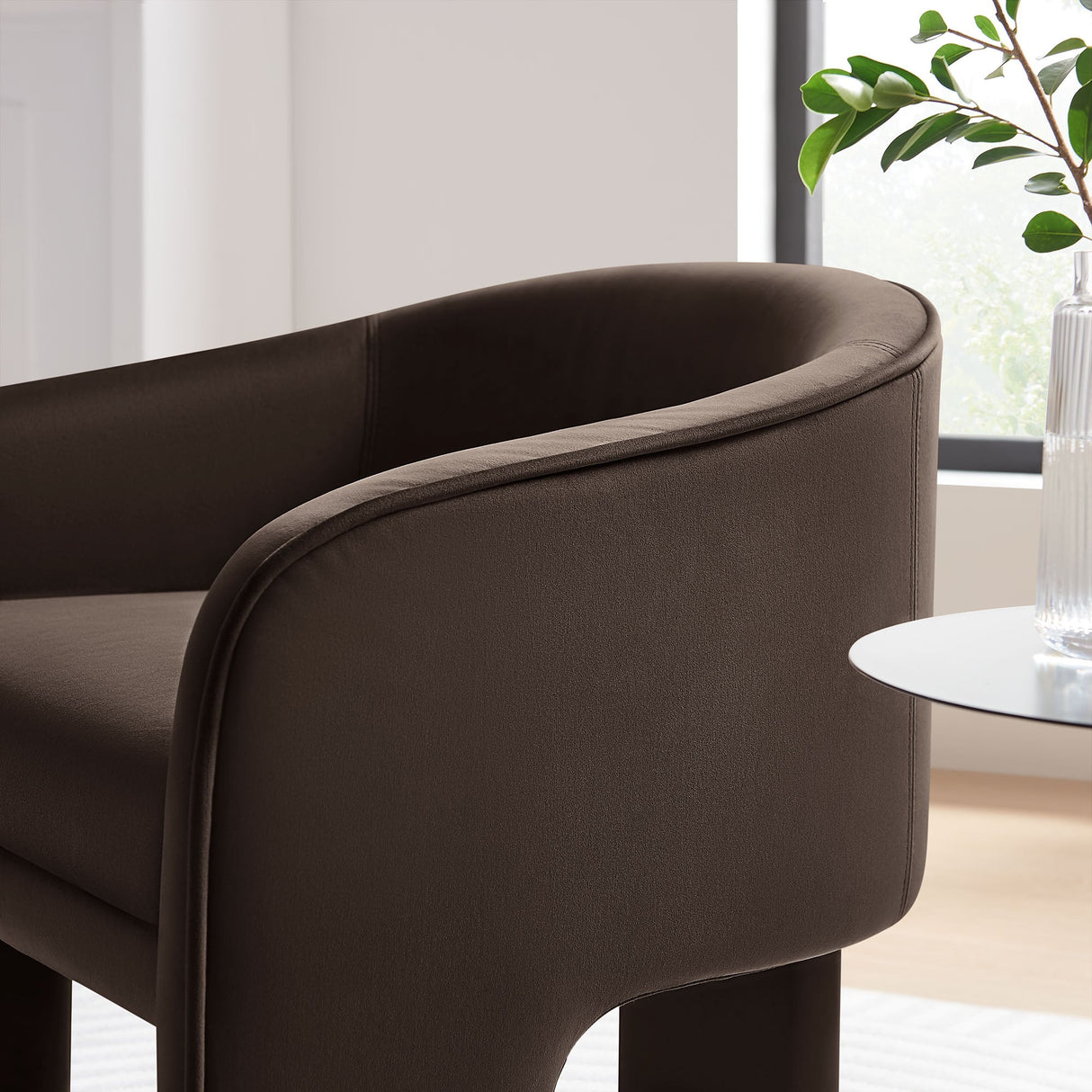 27 Inch Greer Modern Performance Velvet Barrel Accent Chair with 3-Leg Design