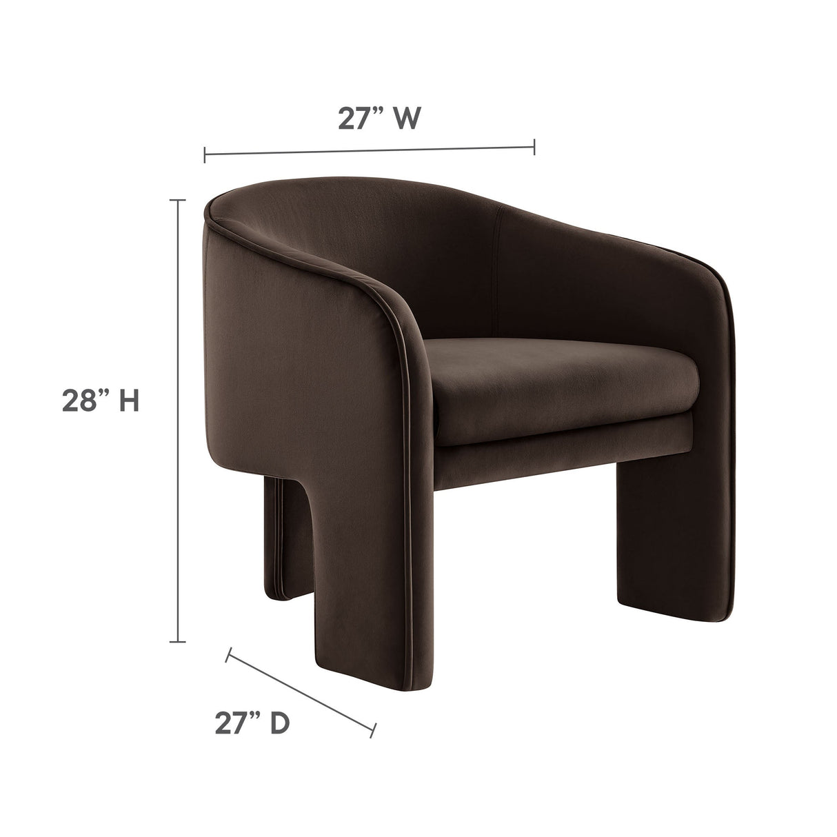 27 Inch Greer Modern Performance Velvet Barrel Accent Chair with 3-Leg Design