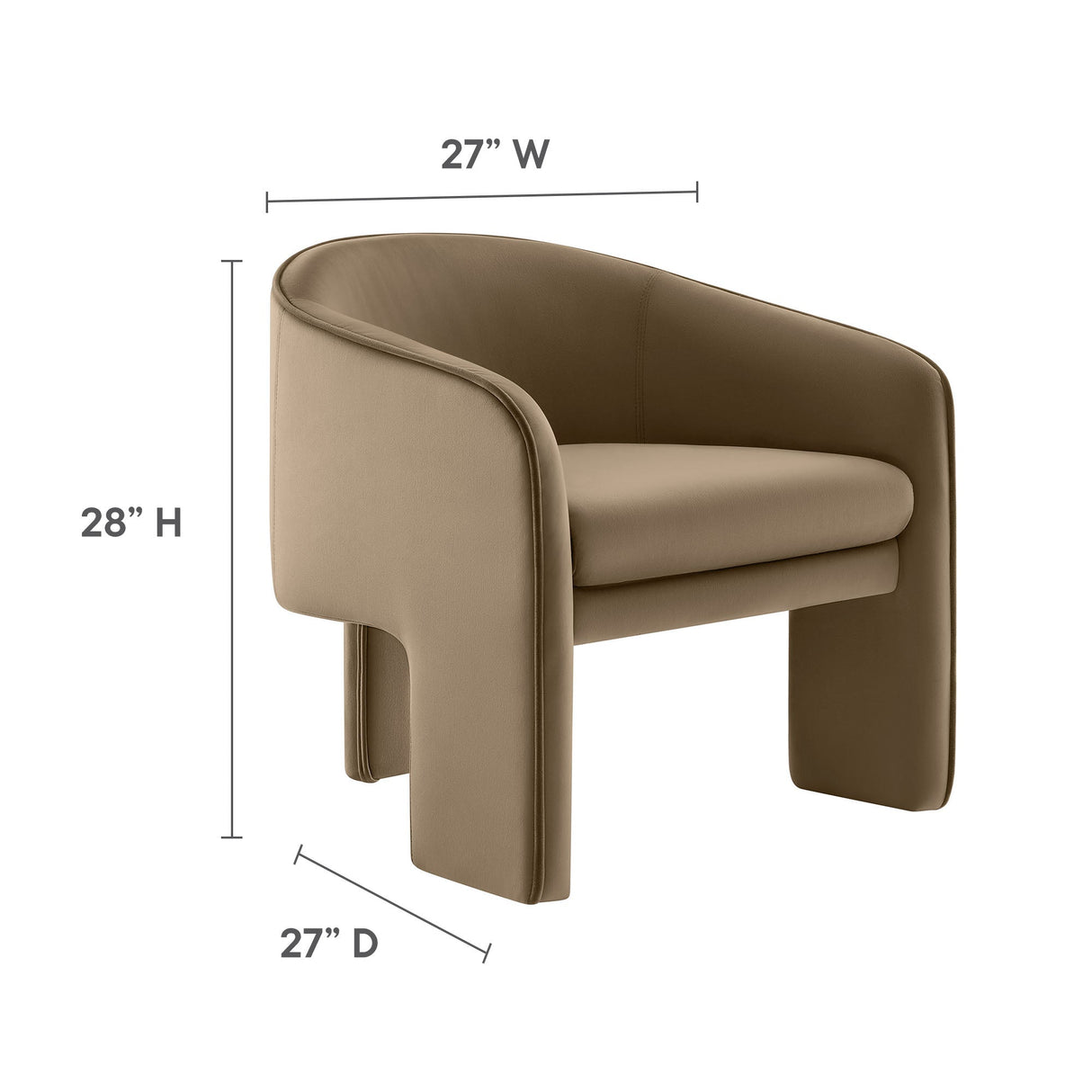 27 Inch Greer Modern Performance Velvet Barrel Accent Chair with 3-Leg Design