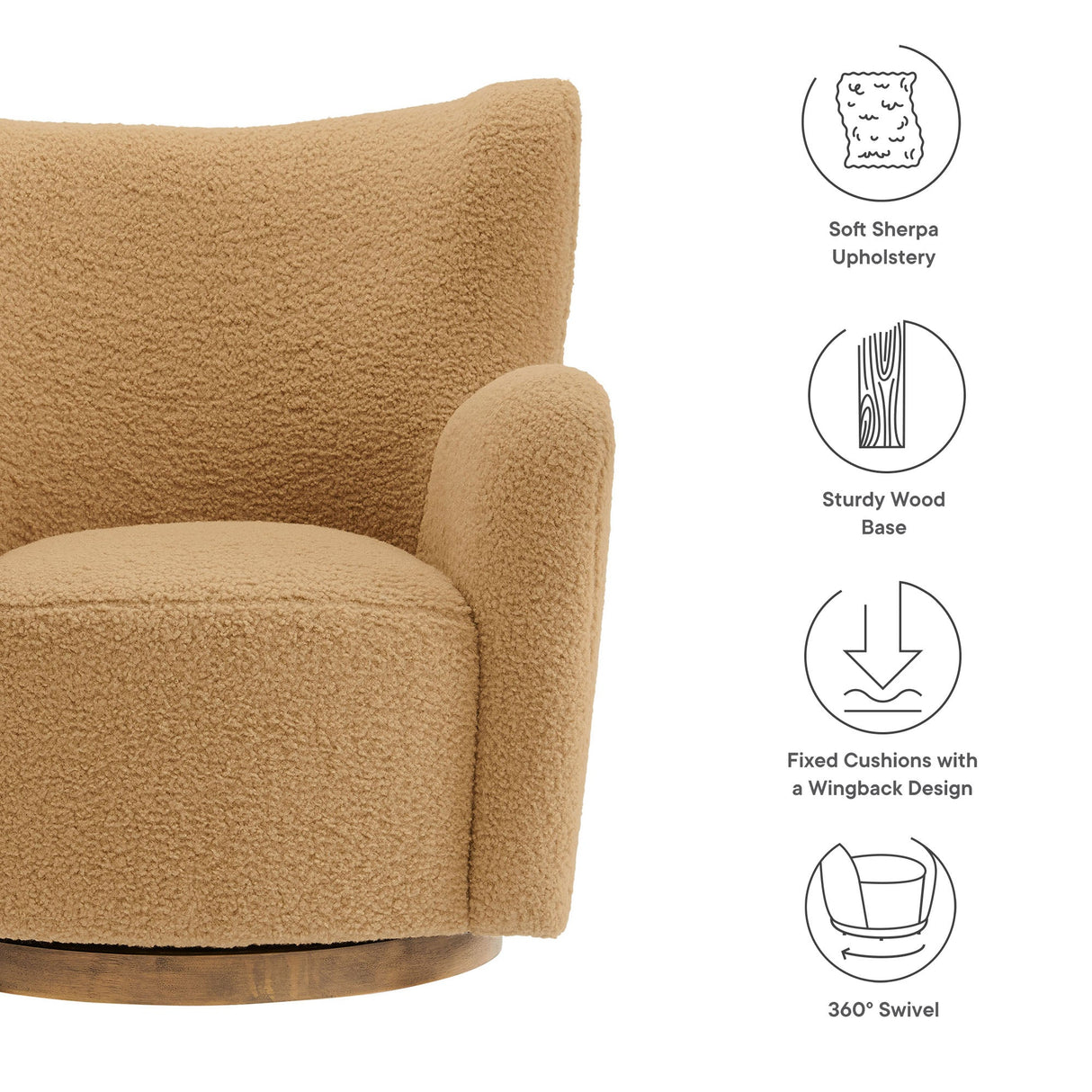 31 Inch Wingback Sherpa Swivel Accent Chair
