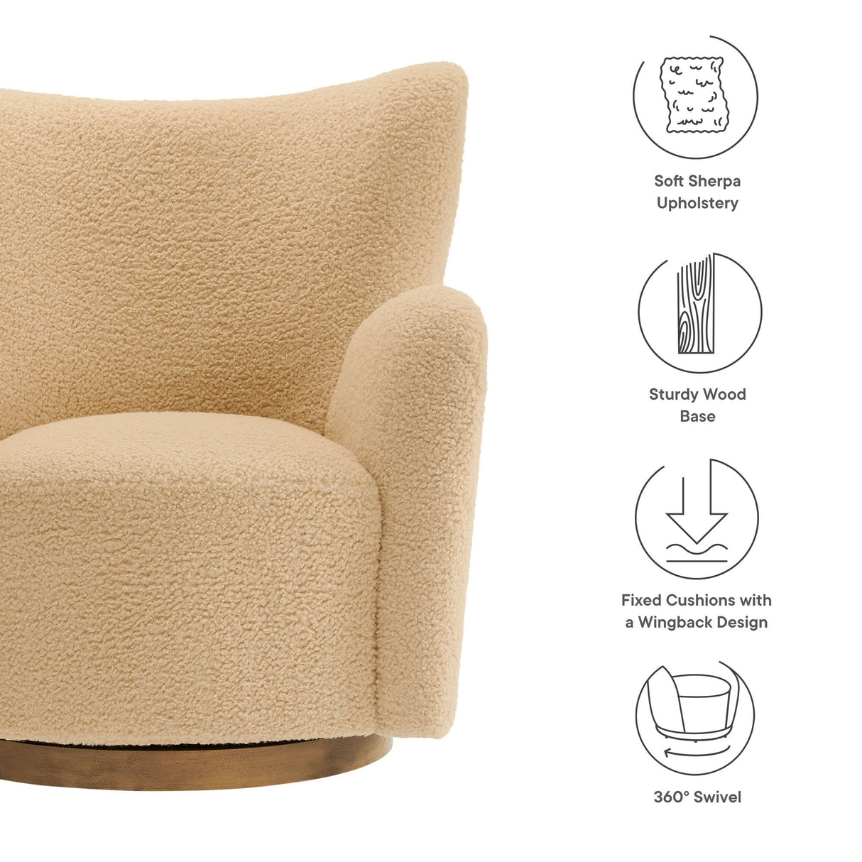 31 Inch Wingback Sherpa Swivel Accent Chair