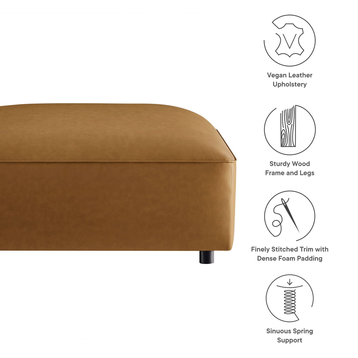 Vegan Leather Square Modular Ottoman 43 Inch