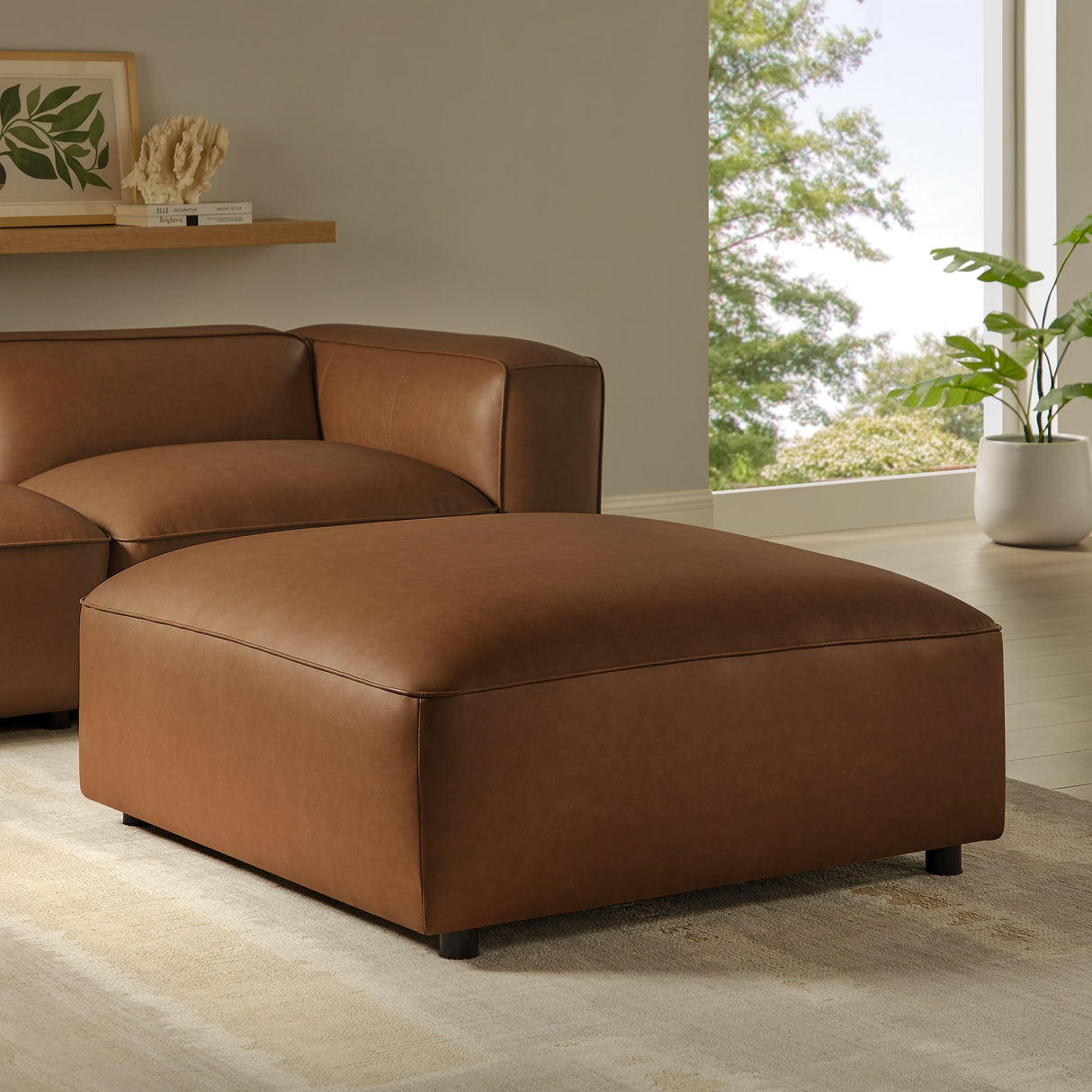 Vegan Leather Square Modular Ottoman 43 Inch