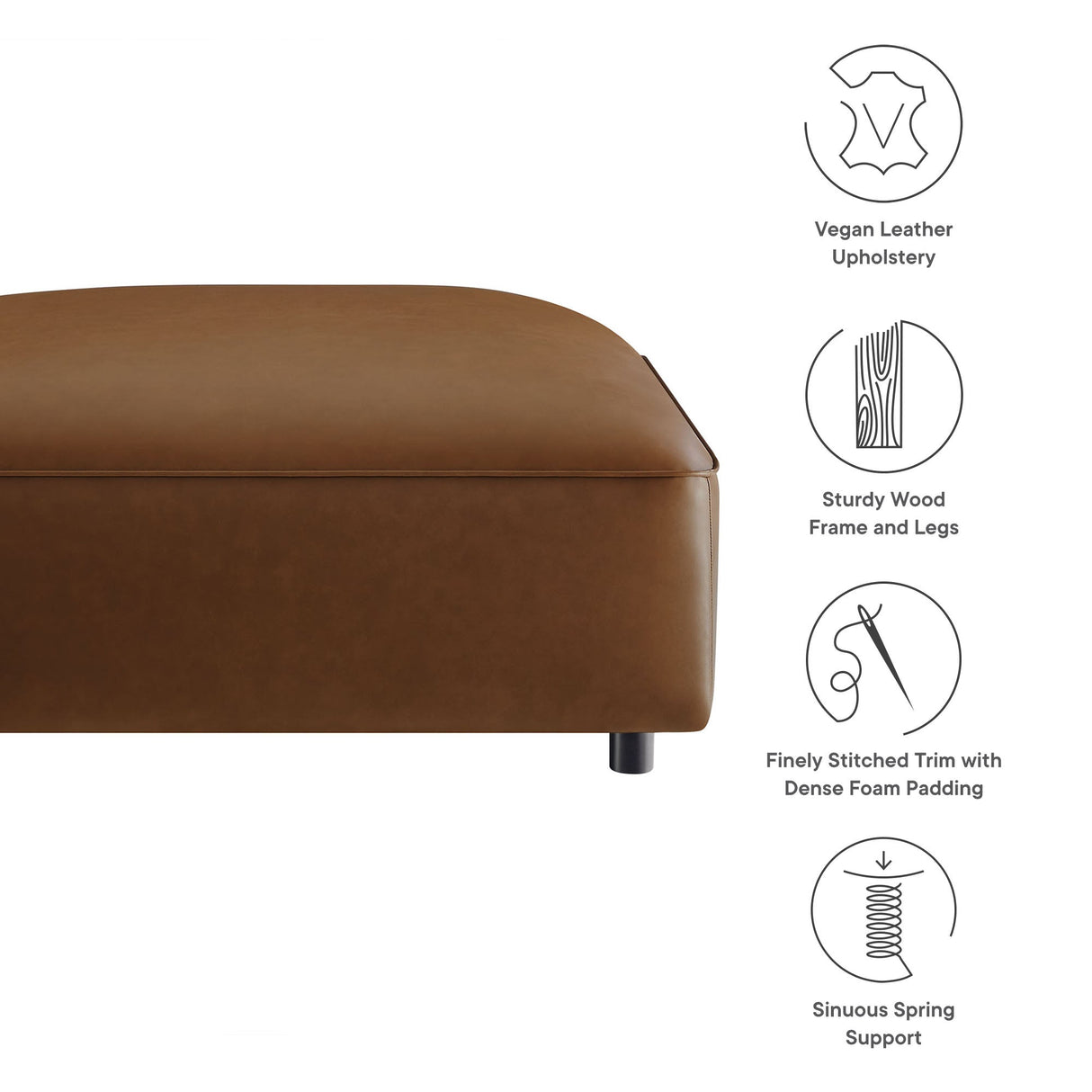 Vegan Leather Square Modular Ottoman 43 Inch