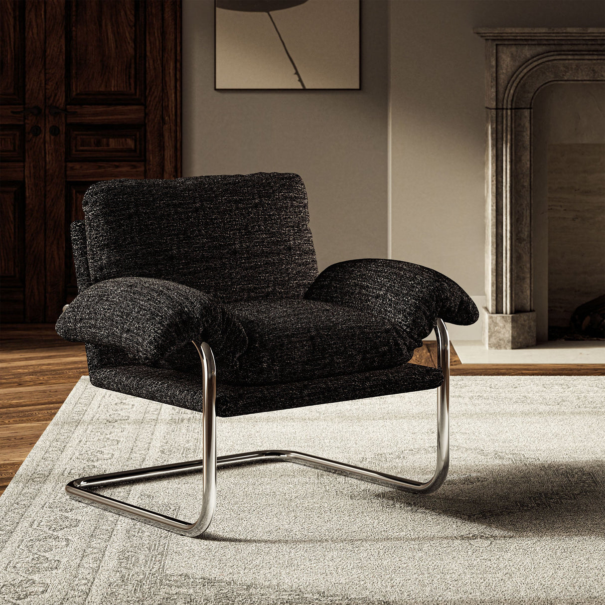 41 Inch Boucle Fabric Accent Chair with Stainless Steel Cantilever Frame