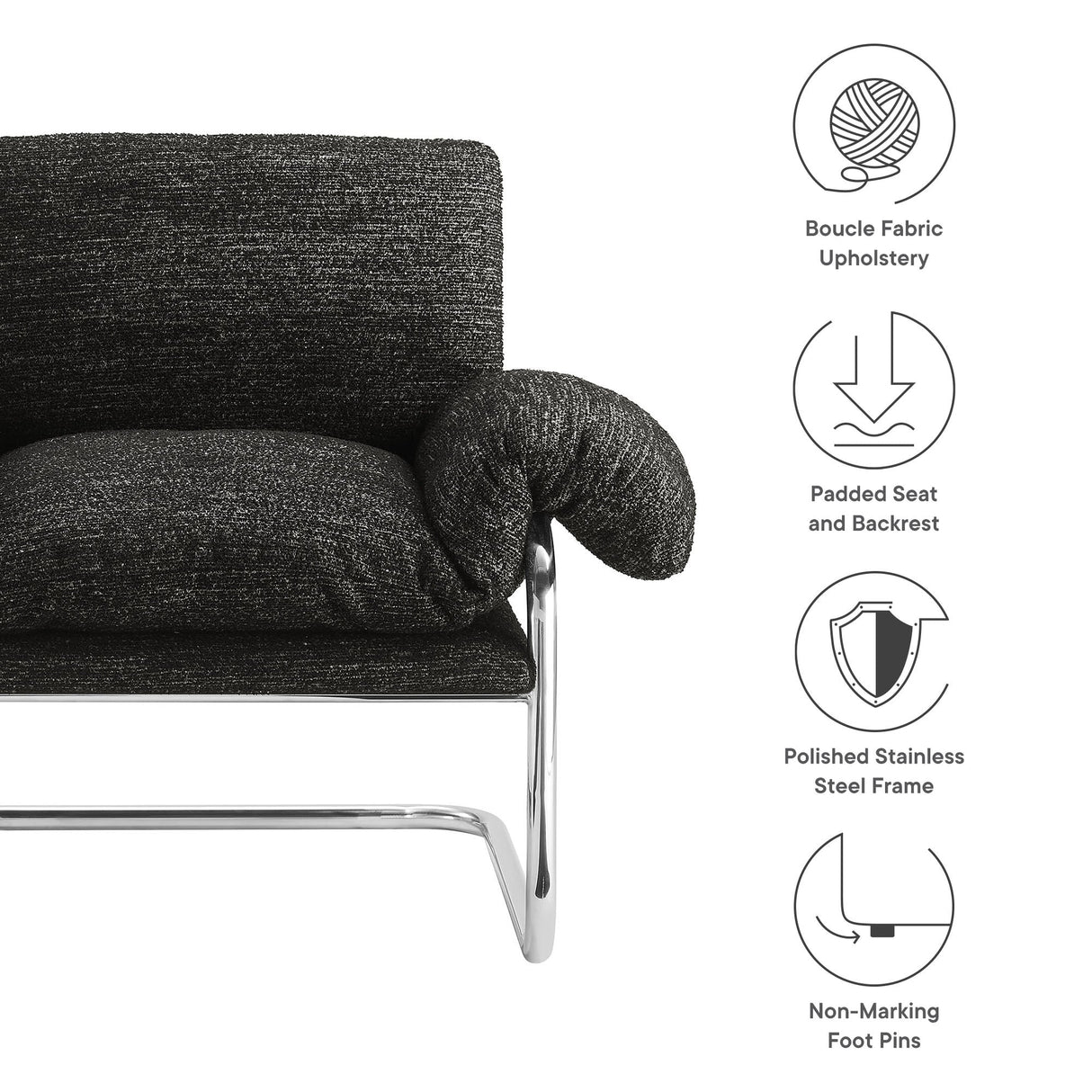 41 Inch Boucle Fabric Accent Chair with Stainless Steel Cantilever Frame