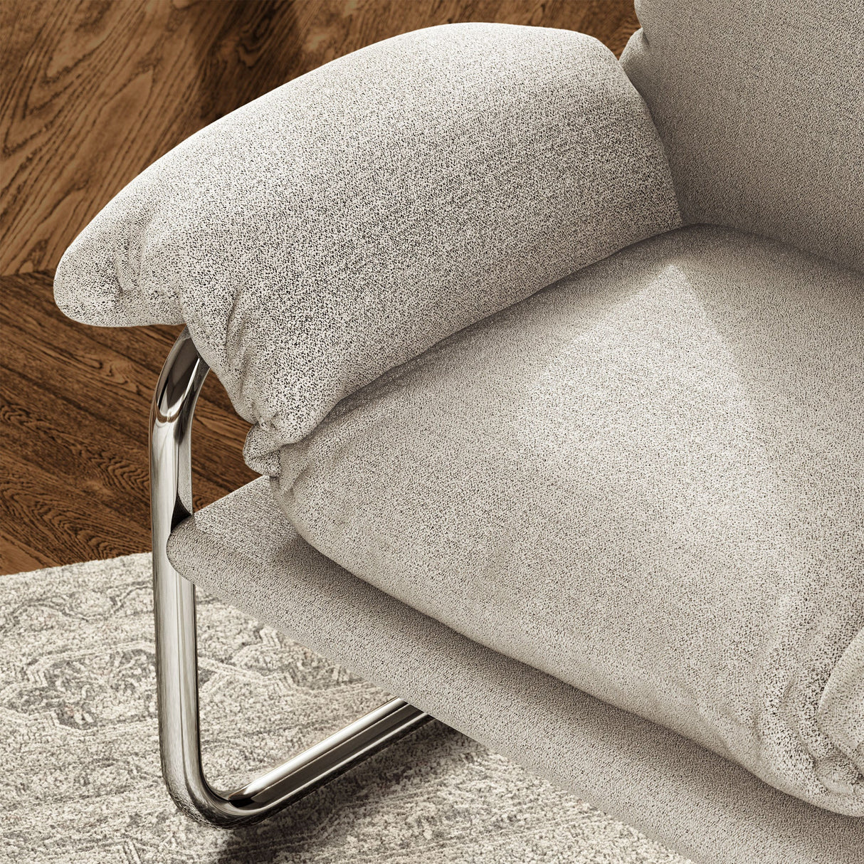 41 Inch Boucle Fabric Accent Chair with Stainless Steel Cantilever Frame