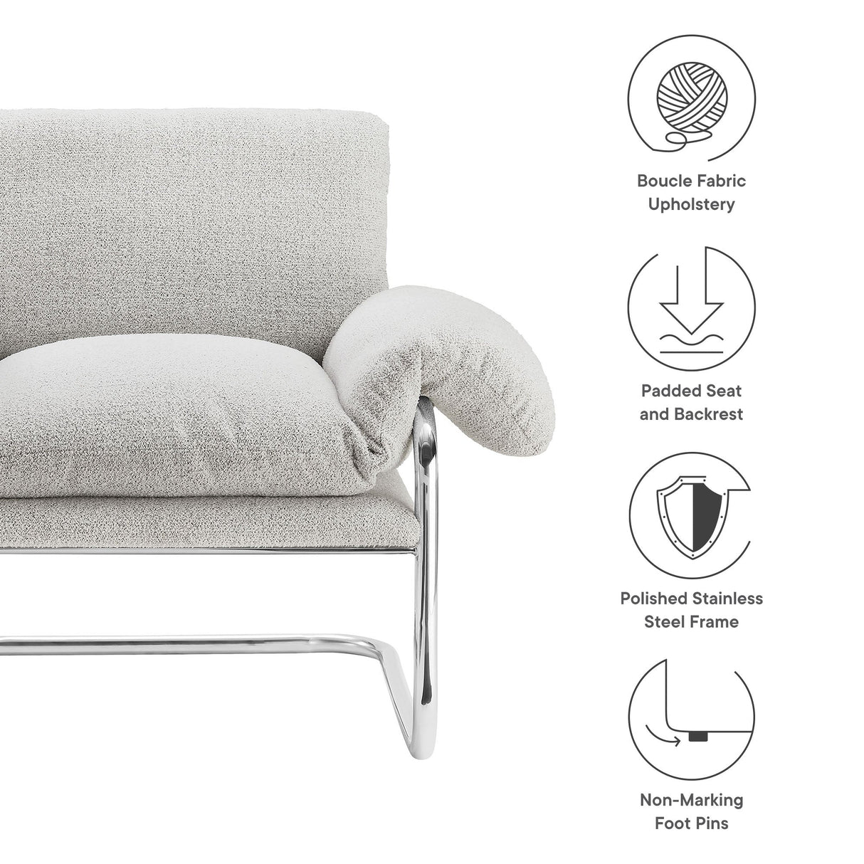 41 Inch Boucle Fabric Accent Chair with Stainless Steel Cantilever Frame