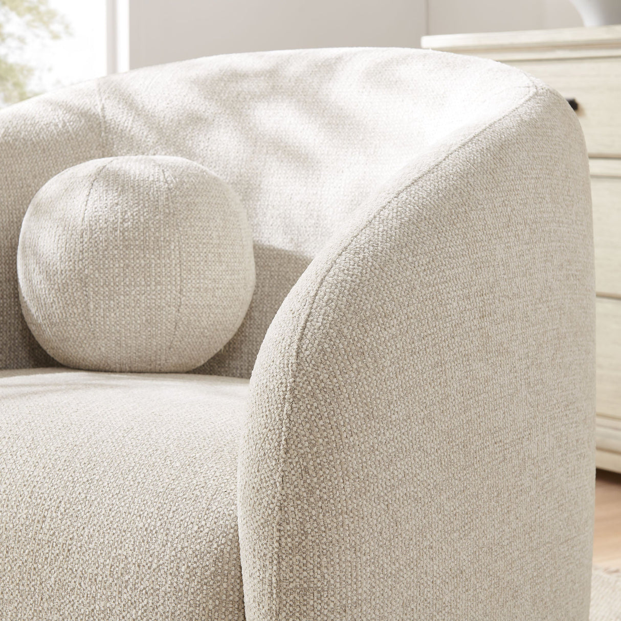 31 Inch Curved Swivel Chenille Fabric Armchair