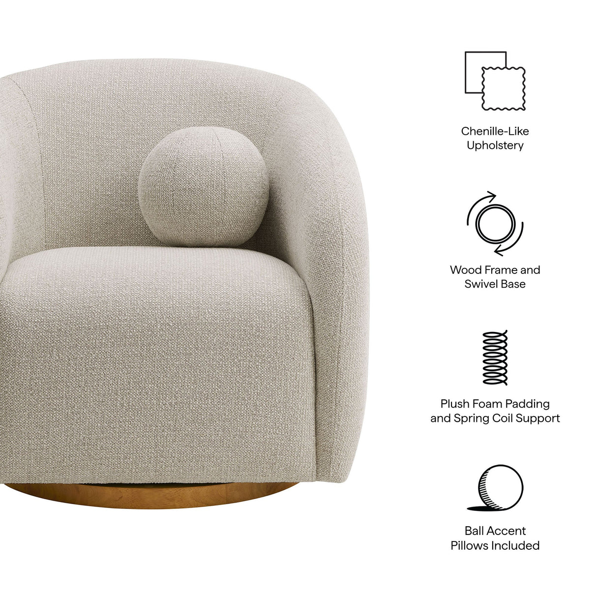 31 Inch Curved Swivel Chenille Fabric Armchair