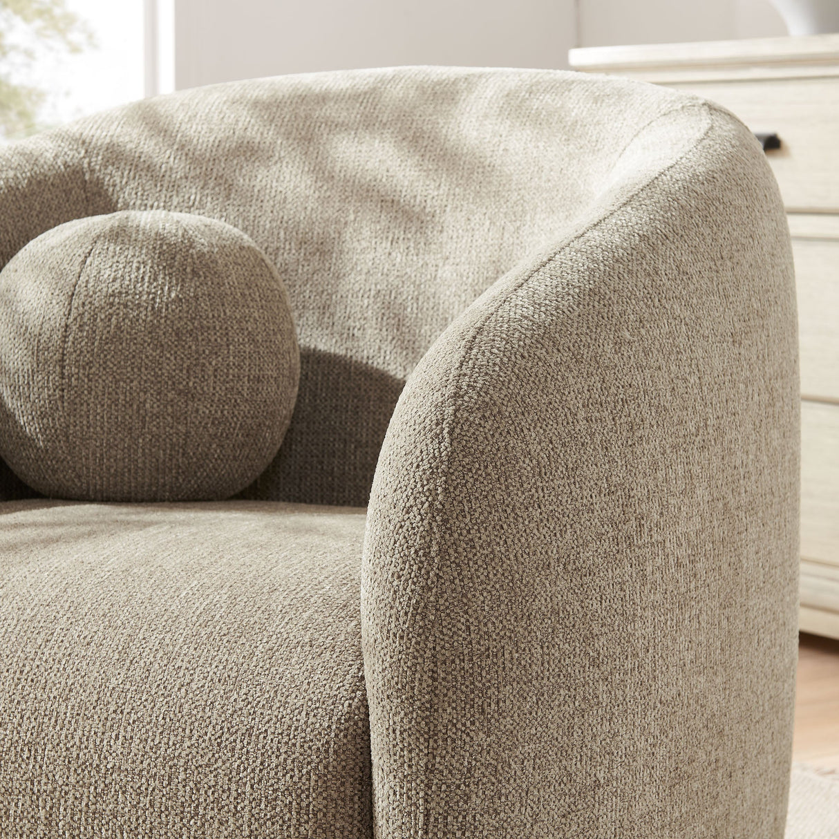 31 Inch Curved Swivel Chenille Fabric Armchair