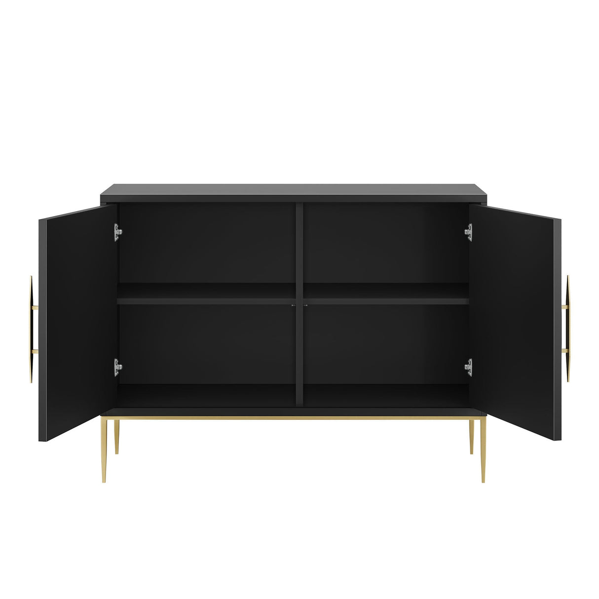 47 Inch Sunburst Design Wood Veneer Accent Cabinet with Gold Metal Base