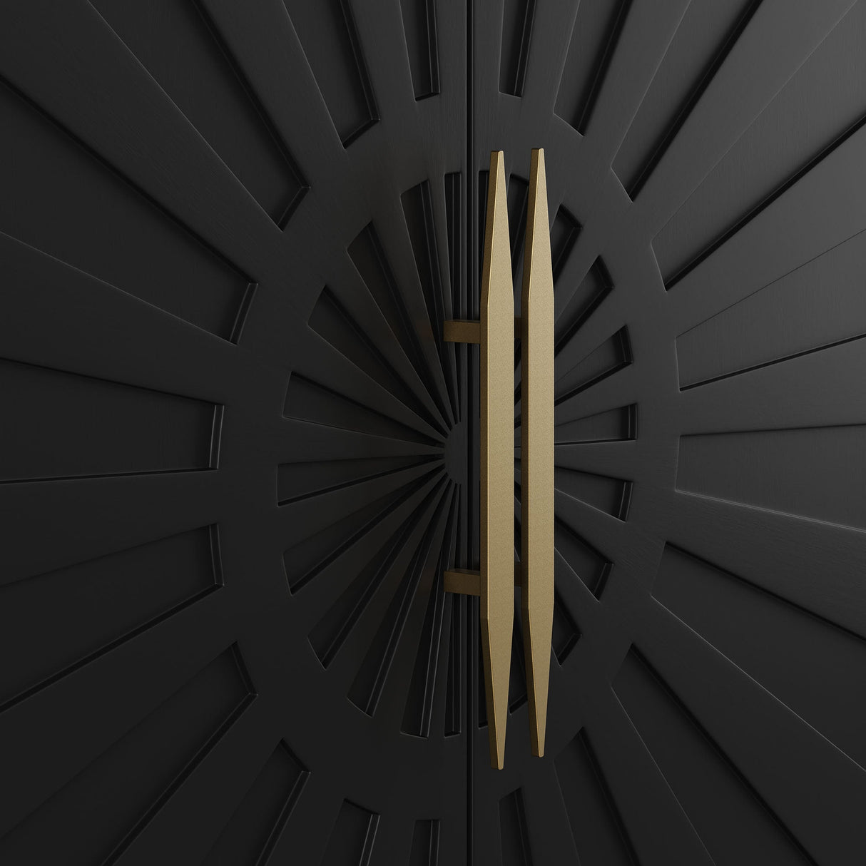 47 Inch Sunburst Design Wood Veneer Accent Cabinet with Gold Metal Base