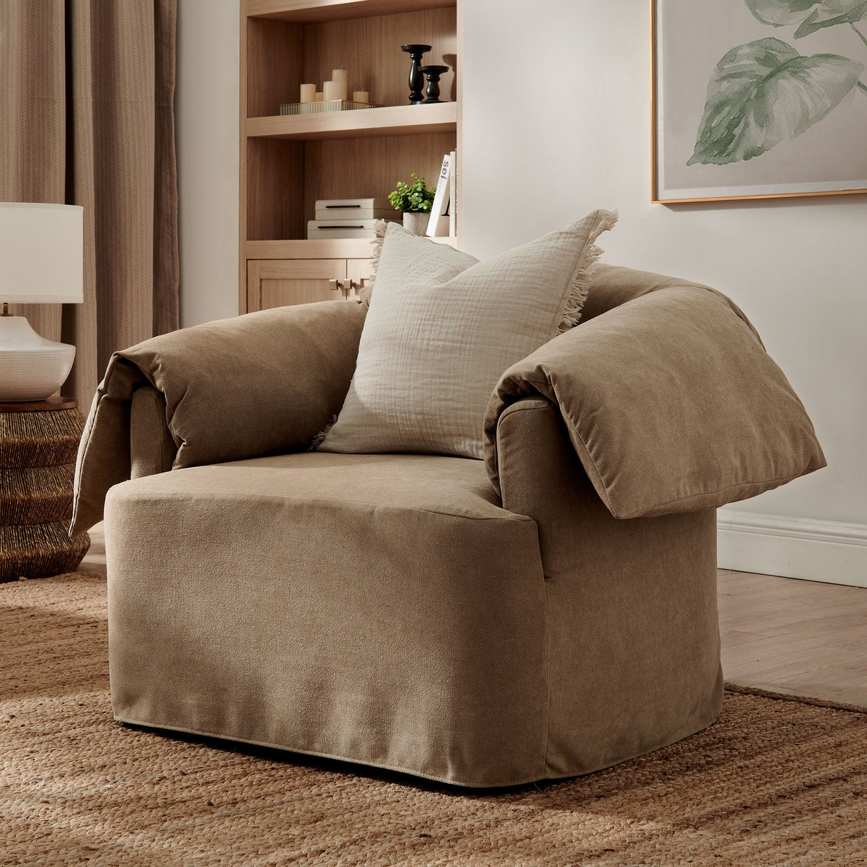 43 Inch Slipcovered Fabric Oversized Armchair with Down-Blend Cushions