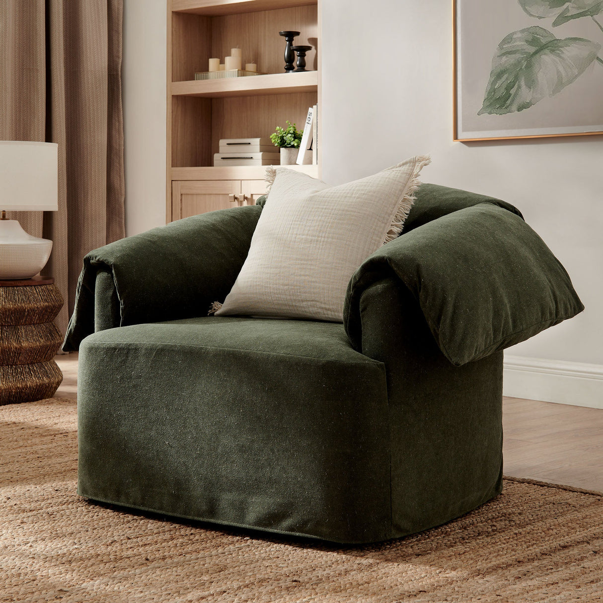 43 Inch Slipcovered Fabric Oversized Armchair with Down-Blend Cushions