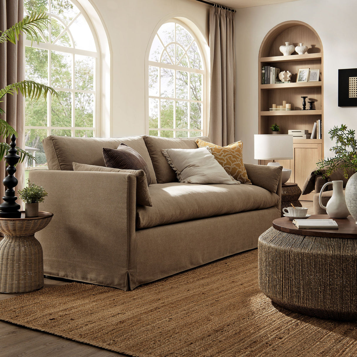 Refined Contemporary Slipcovered Fabric Sofa