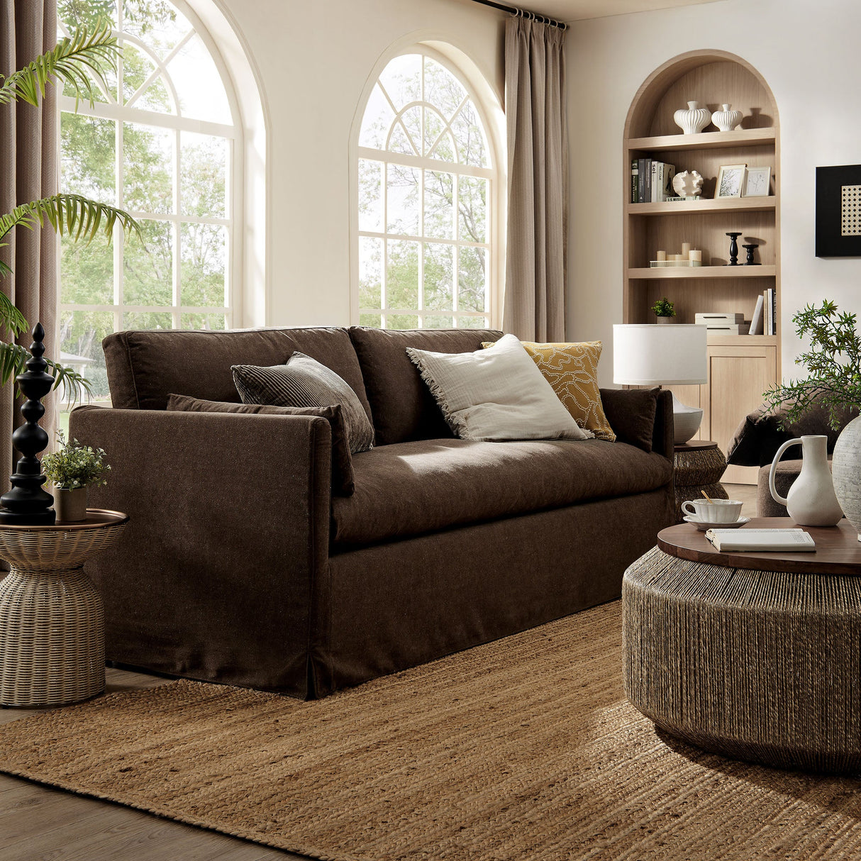 Refined Contemporary Slipcovered Fabric Sofa