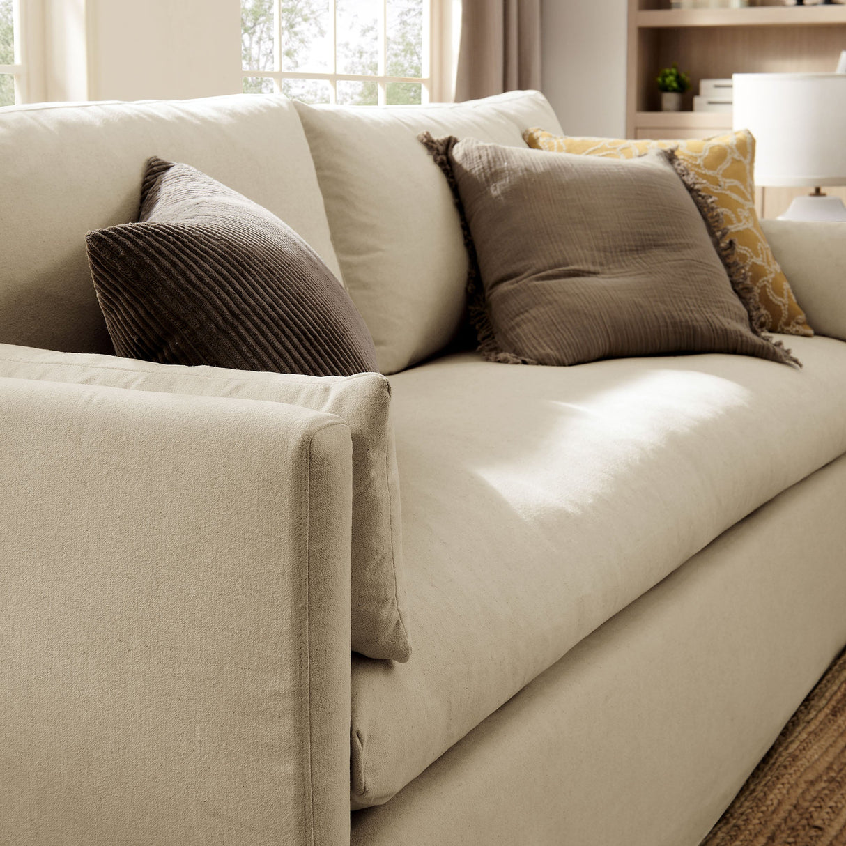 Refined Contemporary Slipcovered Fabric Sofa