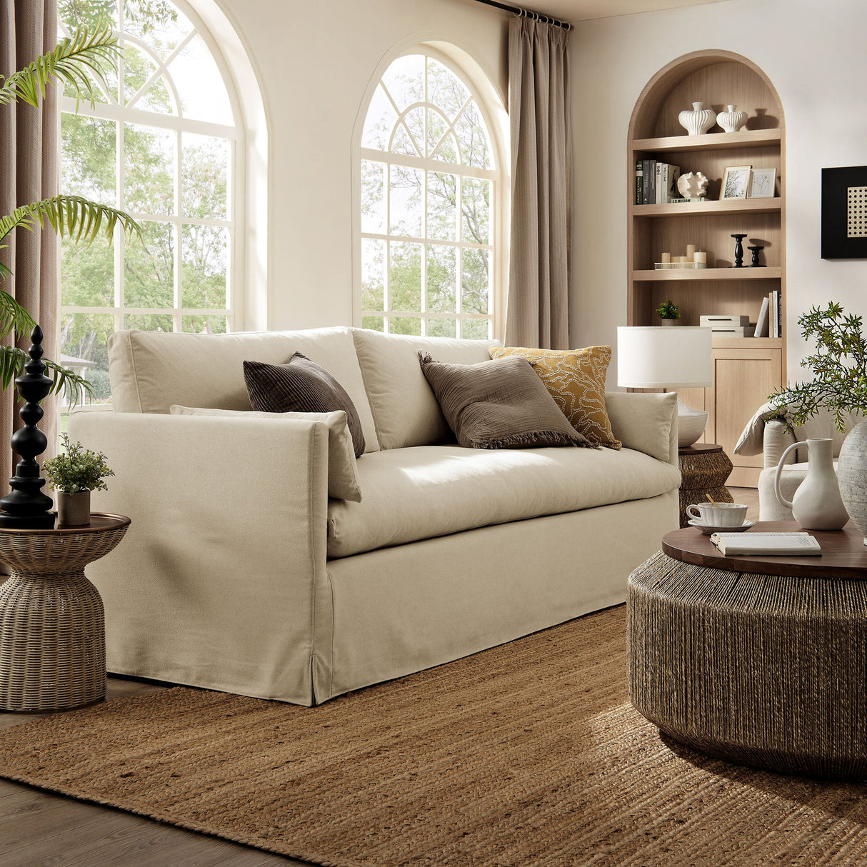 Refined Contemporary Slipcovered Fabric Sofa