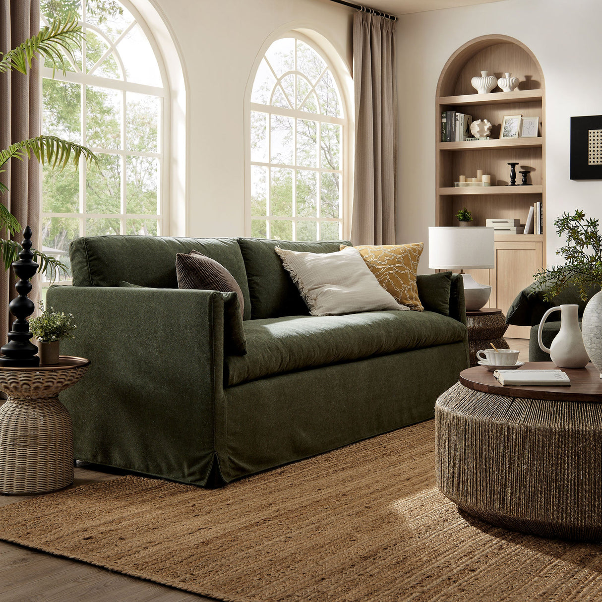 Refined Contemporary Slipcovered Fabric Sofa