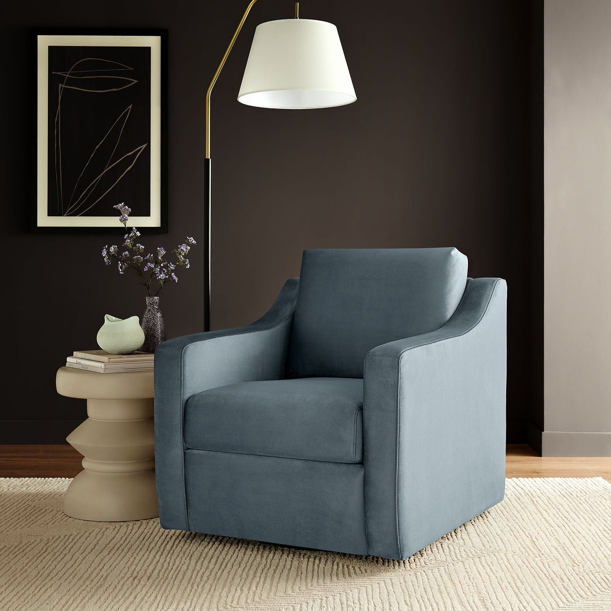 32 Inch Performance Velvet Swivel Armchair