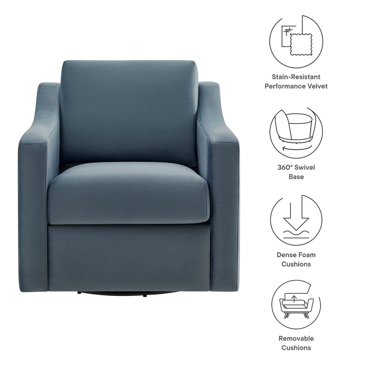 32 Inch Performance Velvet Swivel Armchair