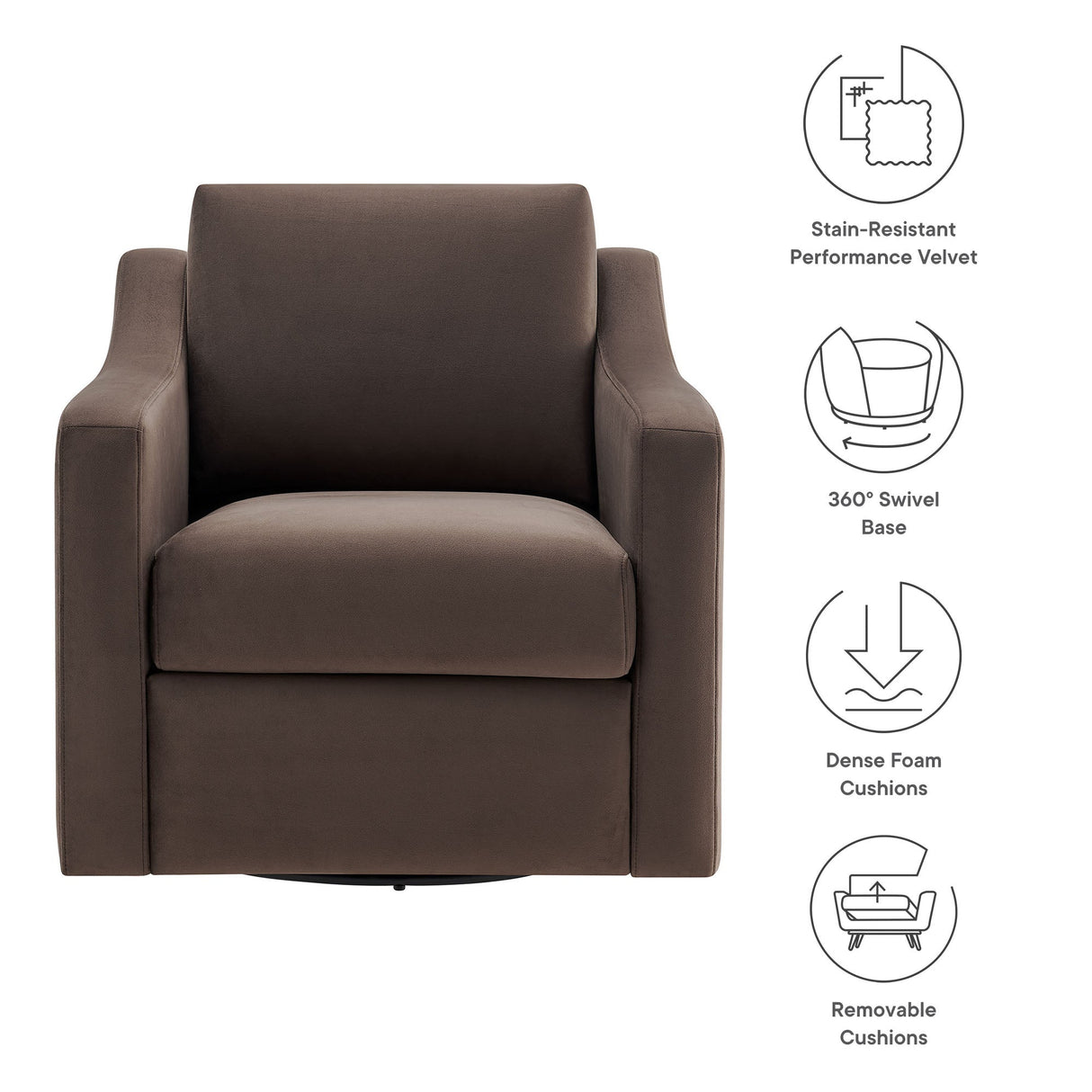 32 Inch Performance Velvet Swivel Armchair