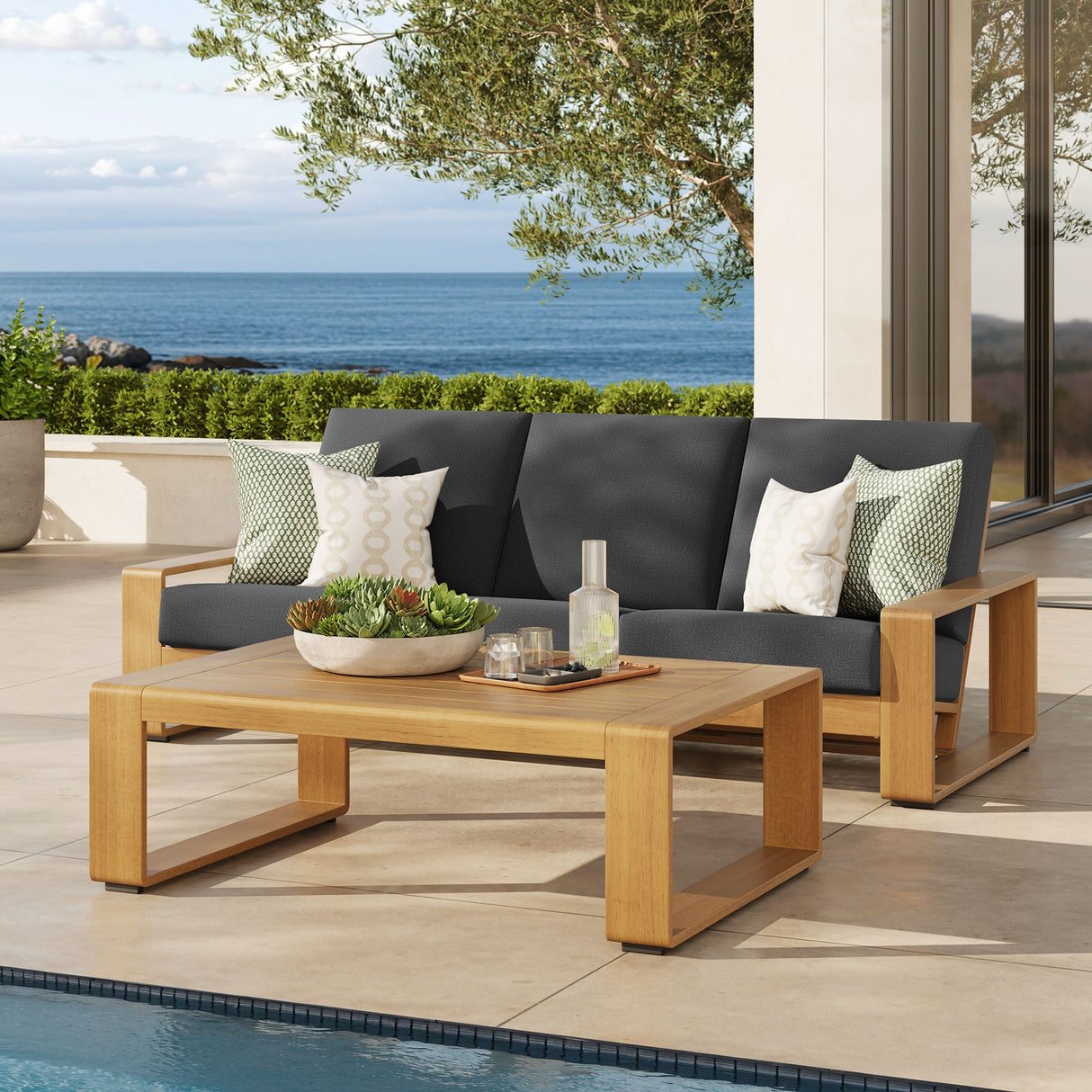 Modern Aluminum Faux Wood Outdoor Patio Furniture Set for Backyard and Deck
