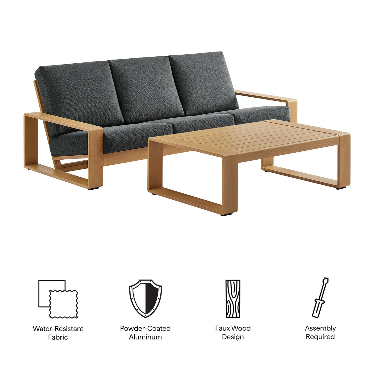 Modern Aluminum Faux Wood Outdoor Patio Furniture Set for Backyard and Deck