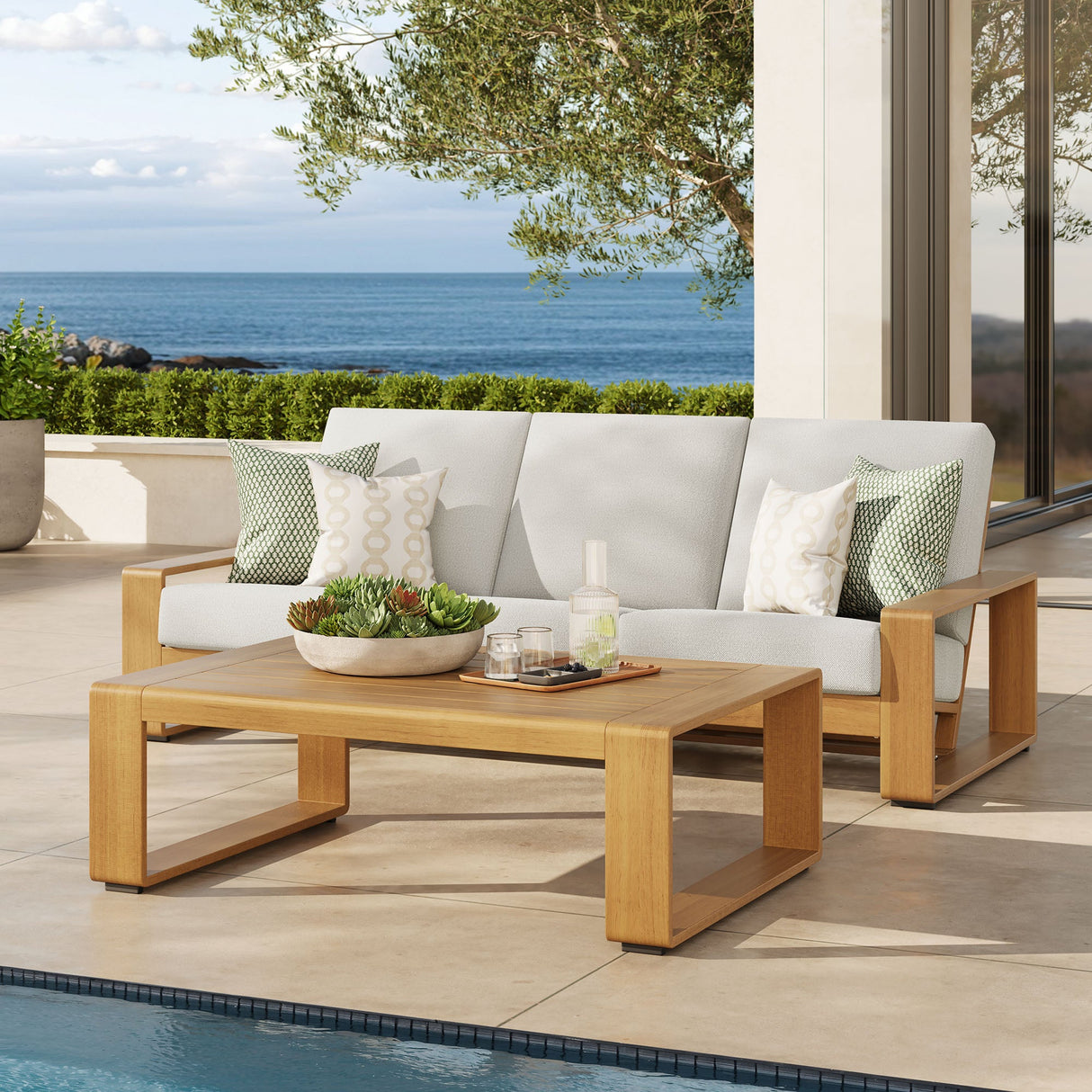 Modern Aluminum Faux Wood Outdoor Patio Furniture Set for Backyard and Deck