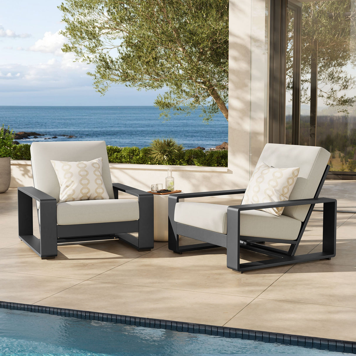 2-Piece Aluminum Outdoor Armchair Set for Patio, Deck and Garden Seating