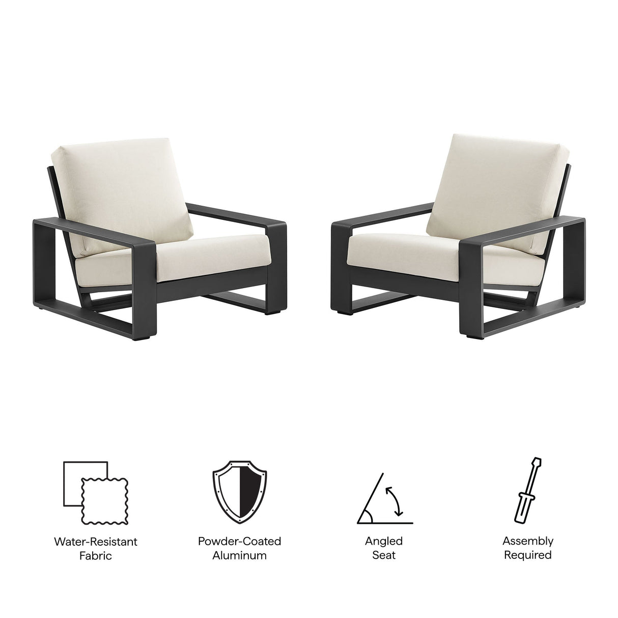 2-Piece Aluminum Outdoor Armchair Set for Patio, Deck and Garden Seating