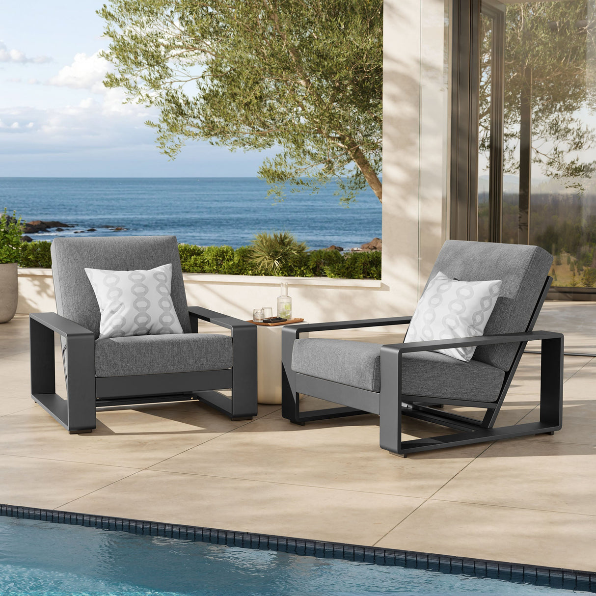 2-Piece Aluminum Outdoor Armchair Set for Patio, Deck and Garden Seating