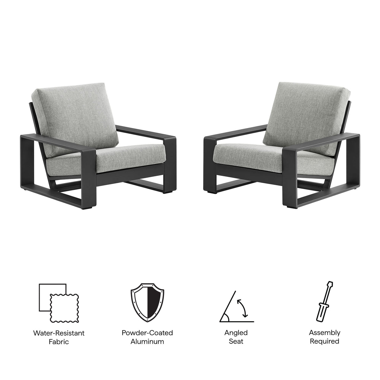 2-Piece Aluminum Outdoor Armchair Set for Patio, Deck and Garden Seating