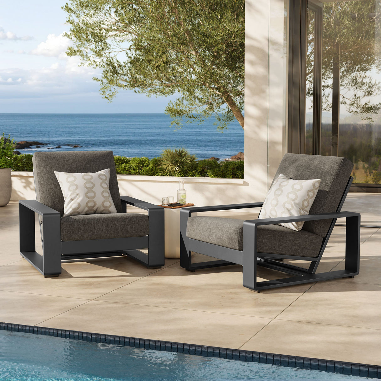 2-Piece Aluminum Outdoor Armchair Set for Patio, Deck and Garden Seating