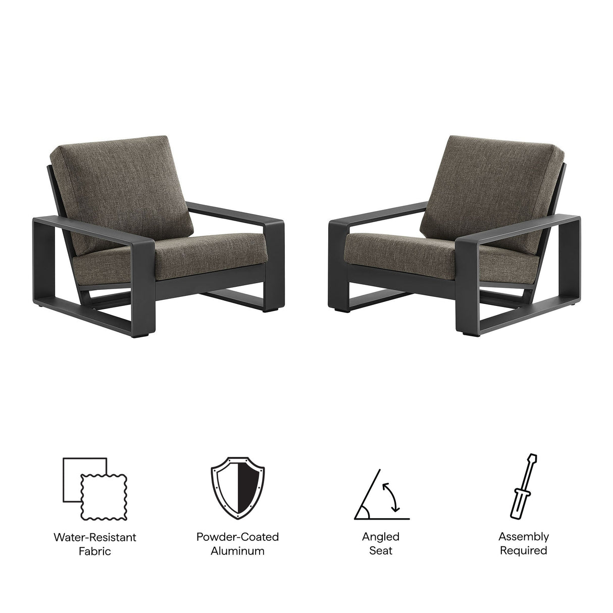 2-Piece Aluminum Outdoor Armchair Set for Patio, Deck and Garden Seating
