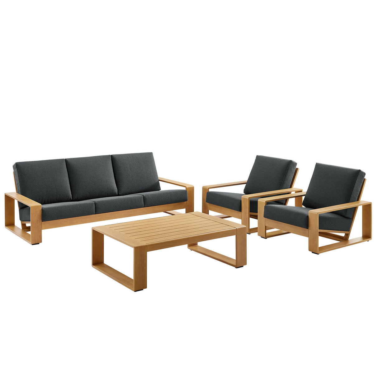 4-Piece Modern Aluminum Faux Wood Outdoor Patio Conversation Furniture Set