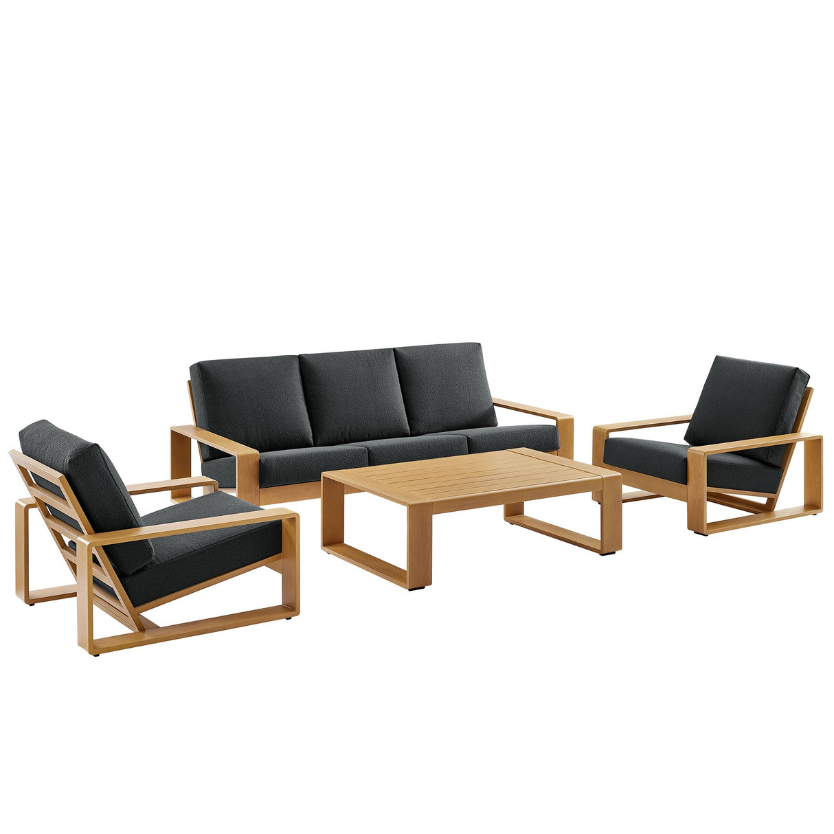 4-Piece Modern Aluminum Faux Wood Outdoor Patio Conversation Furniture Set