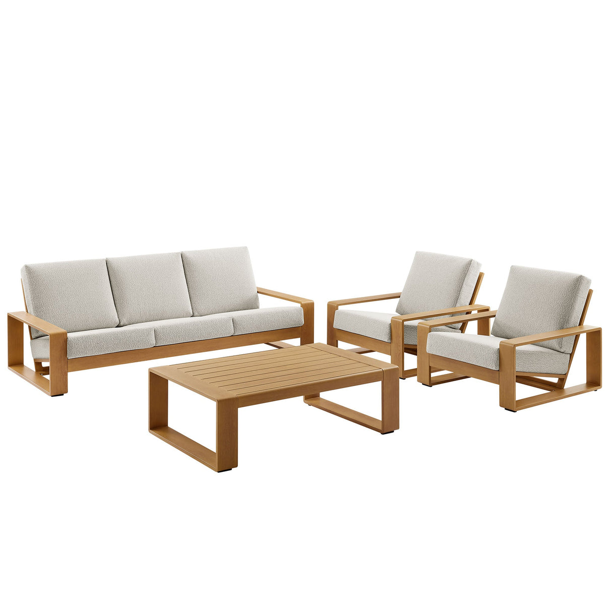 4-Piece Modern Aluminum Faux Wood Outdoor Patio Conversation Furniture Set