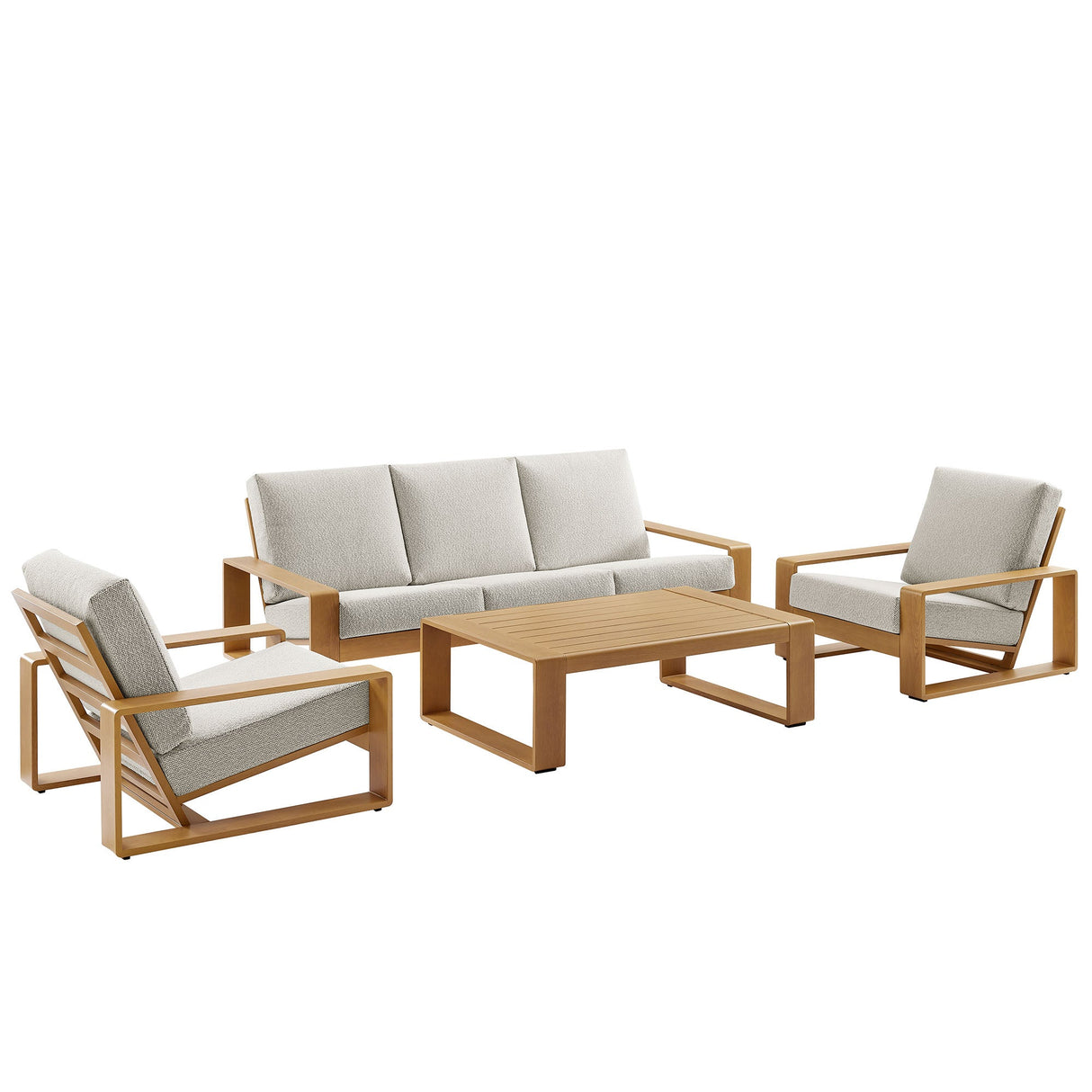 4-Piece Modern Aluminum Faux Wood Outdoor Patio Conversation Furniture Set