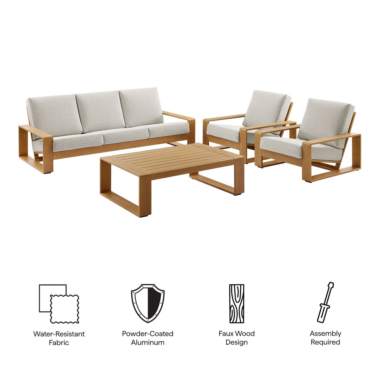 4-Piece Modern Aluminum Faux Wood Outdoor Patio Conversation Furniture Set