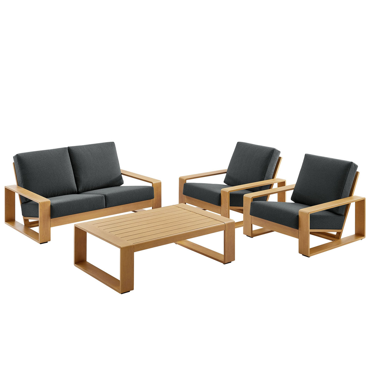 4-Piece Faux Wood Aluminum Patio Set with Comfortable Seating and Durable Construction