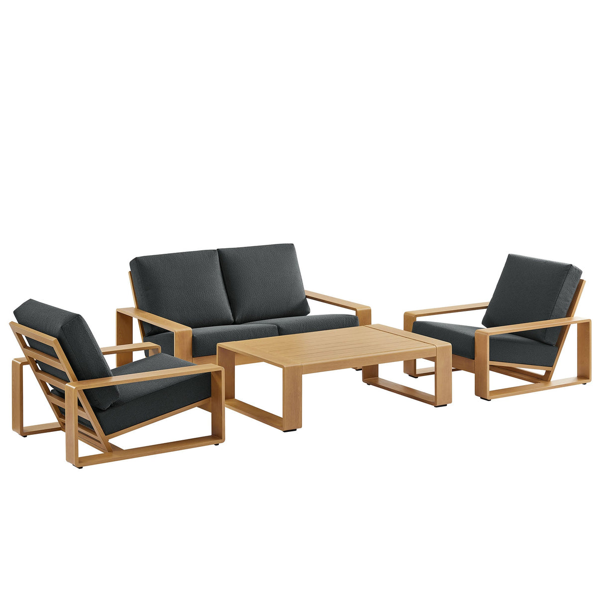 4-Piece Faux Wood Aluminum Patio Set with Comfortable Seating and Durable Construction