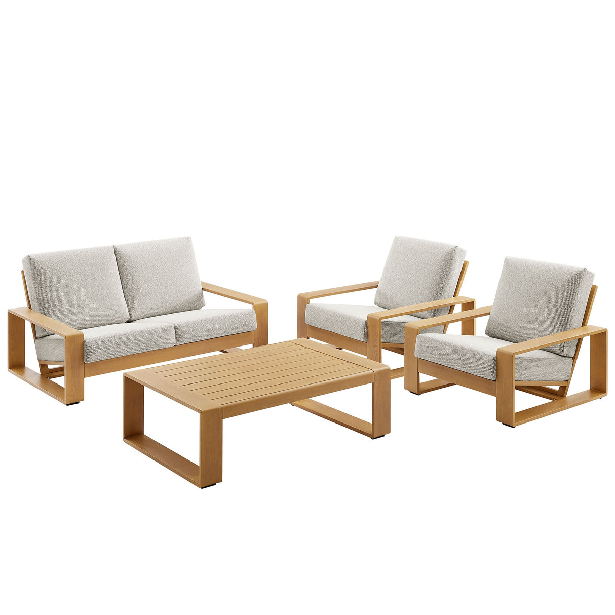 4-Piece Faux Wood Aluminum Patio Set with Comfortable Seating and Durable Construction