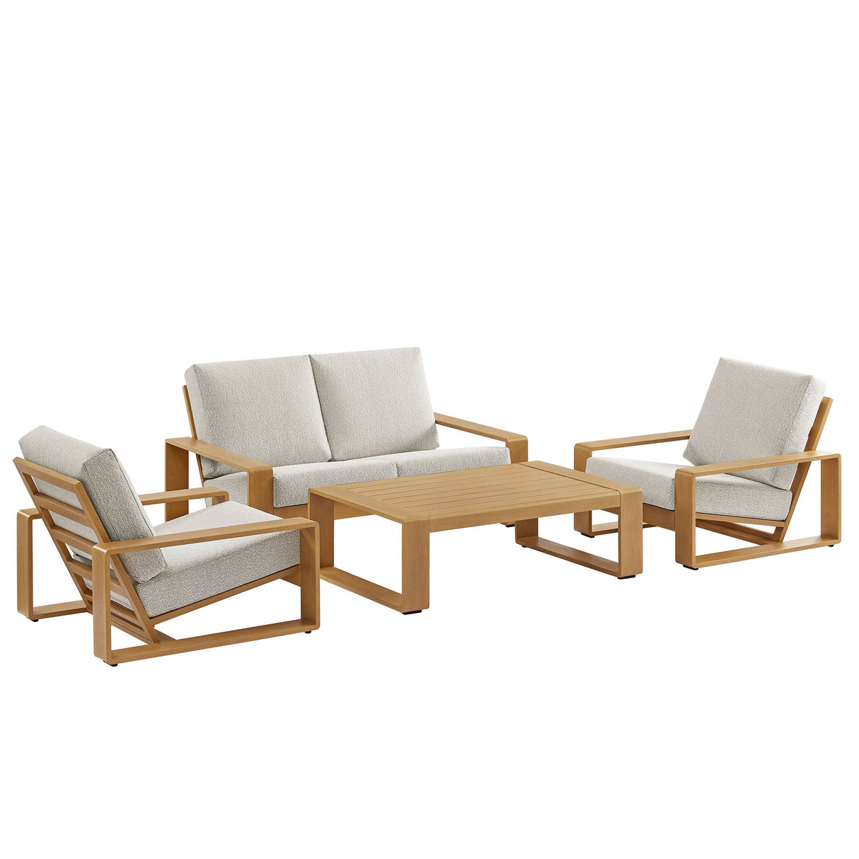 4-Piece Faux Wood Aluminum Patio Set with Comfortable Seating and Durable Construction